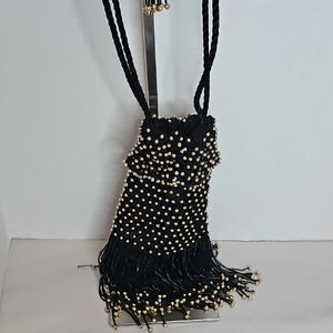 Elegant Black Beaded Fringe Bag